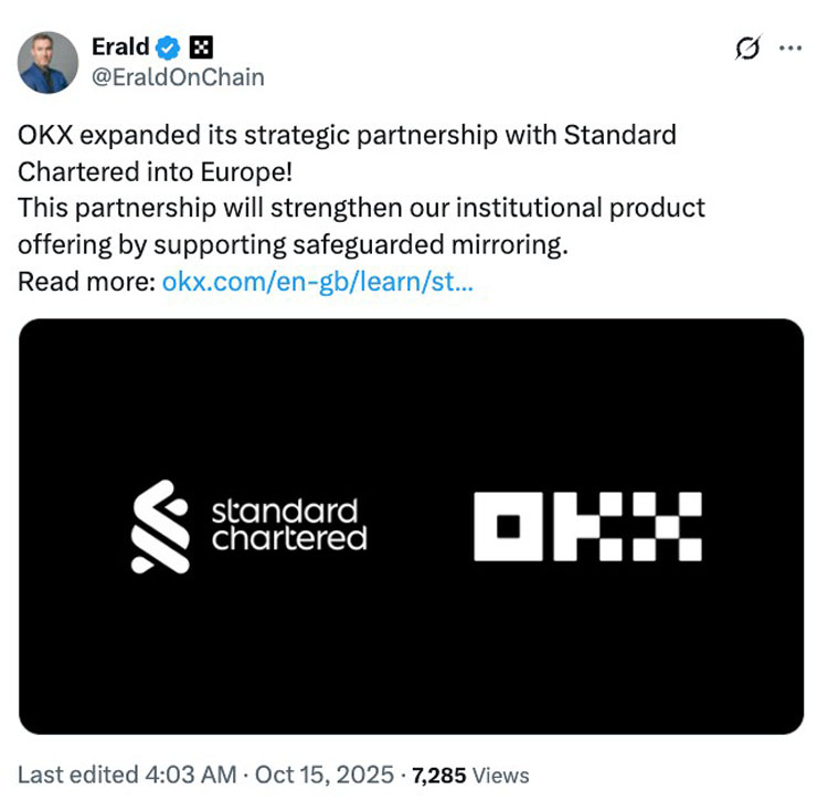 拥有170年历史的银行现在为欧易(OKX)欧洲机构客户托管加密货币