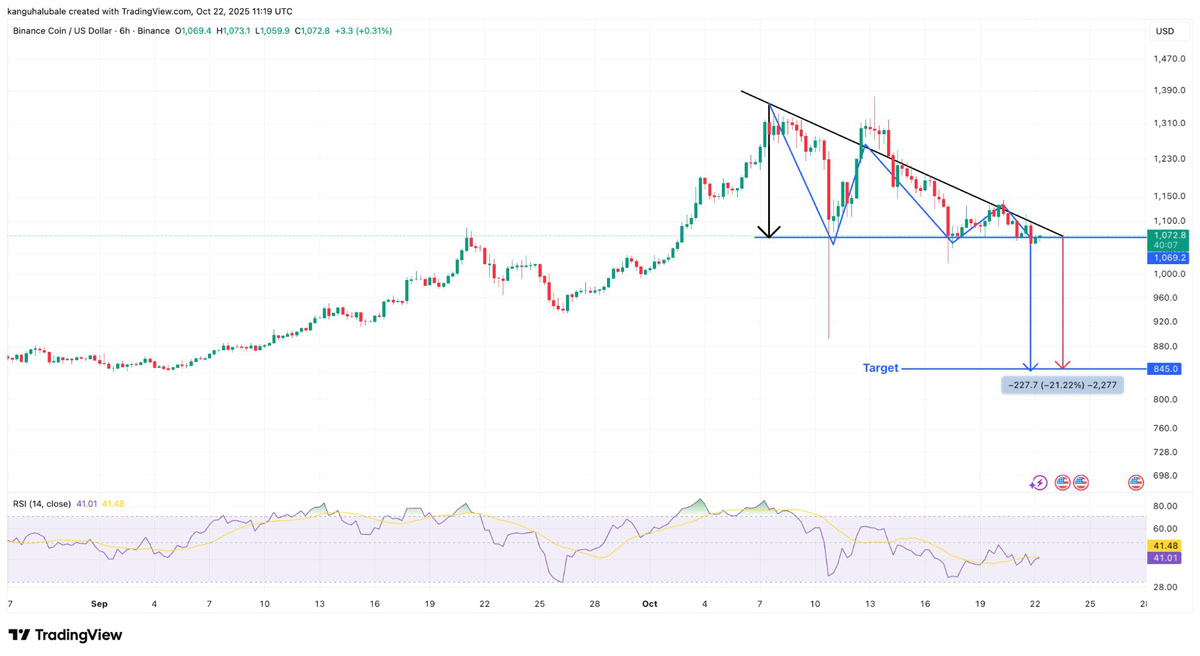 币安币(BNB)价格分析:为什么多头必须守住1000美元?一文了解